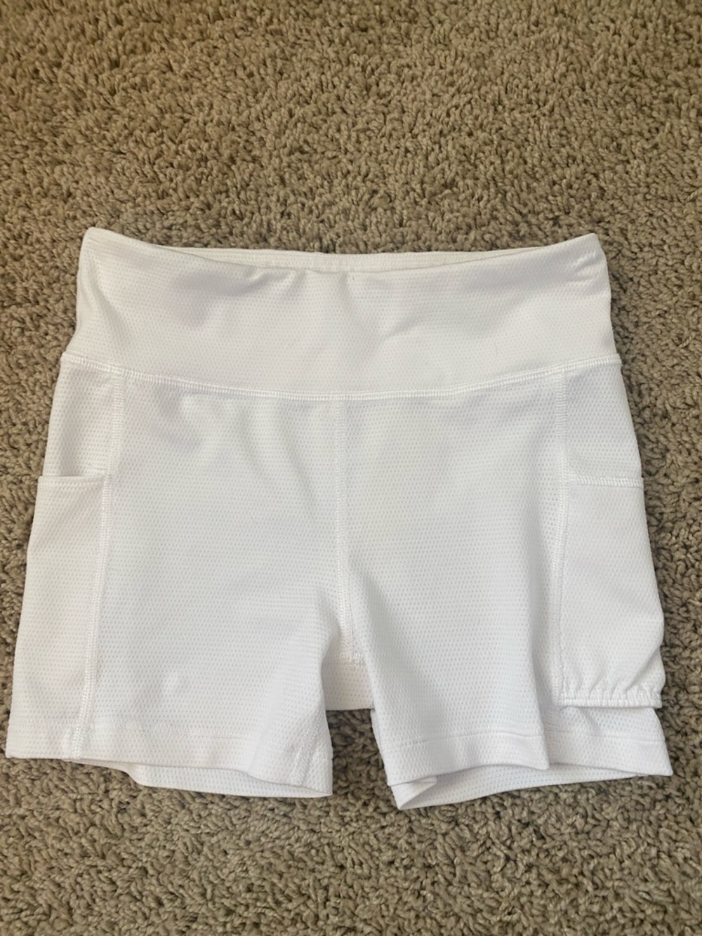Athleta White Mesh Bike Shorts with Side Pockets